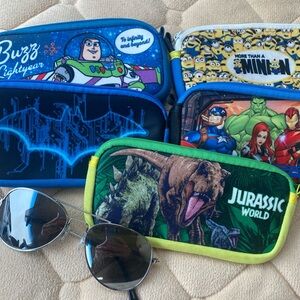 Kids Boys Eyeglasses Case Lot Of 5 + Sunglasses Buzz Minion avengers Batman